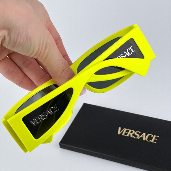 Versace VE4482 544987 BRAND NEW Sunglasses Yellow Fluo Grey Rectangular Unisex - Picture 4 of 11